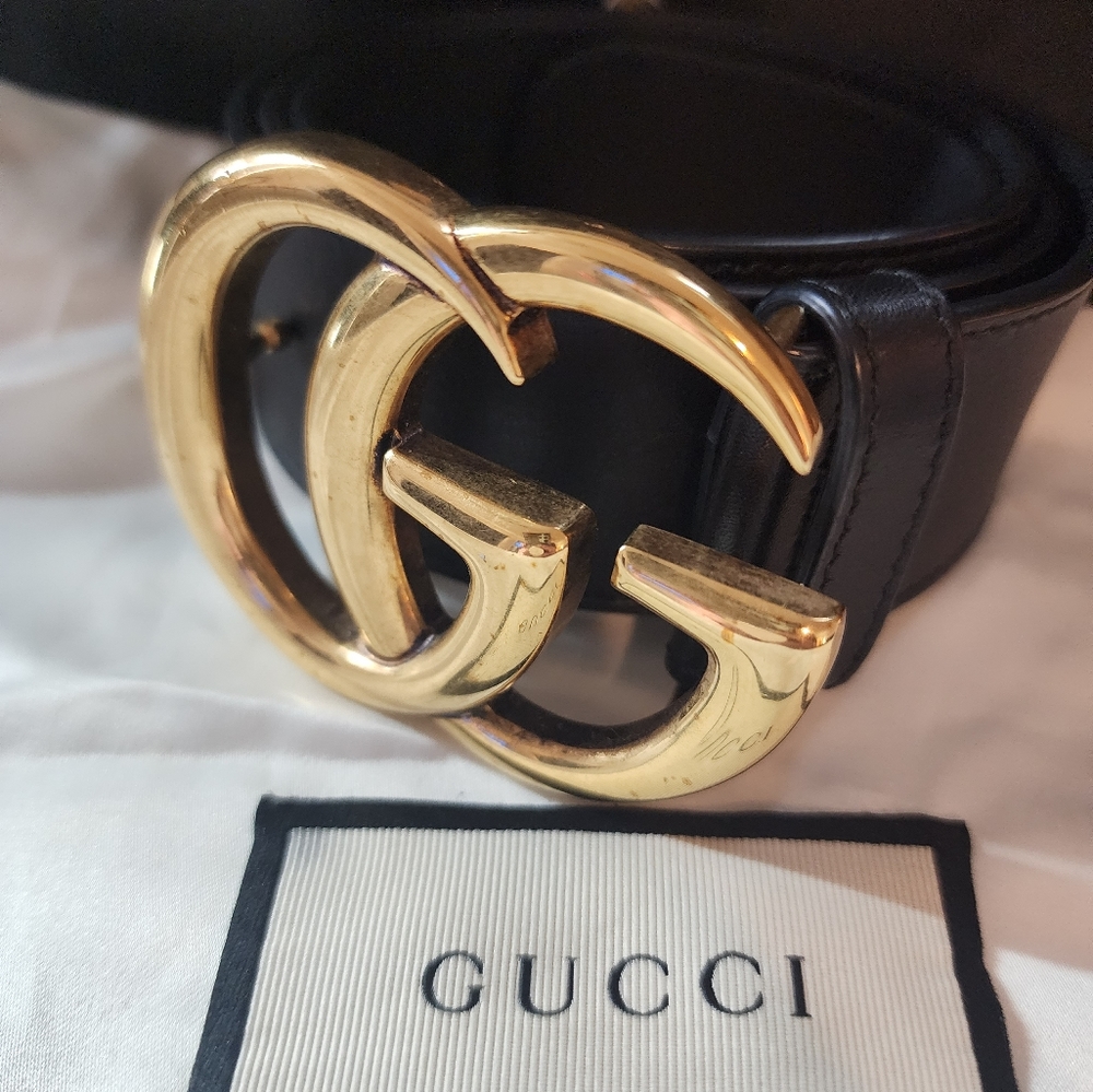 Authentic Gucci -GG Black Leather Belt - Preowned